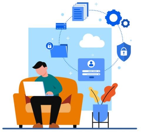 Person working securely with connected digital protection
